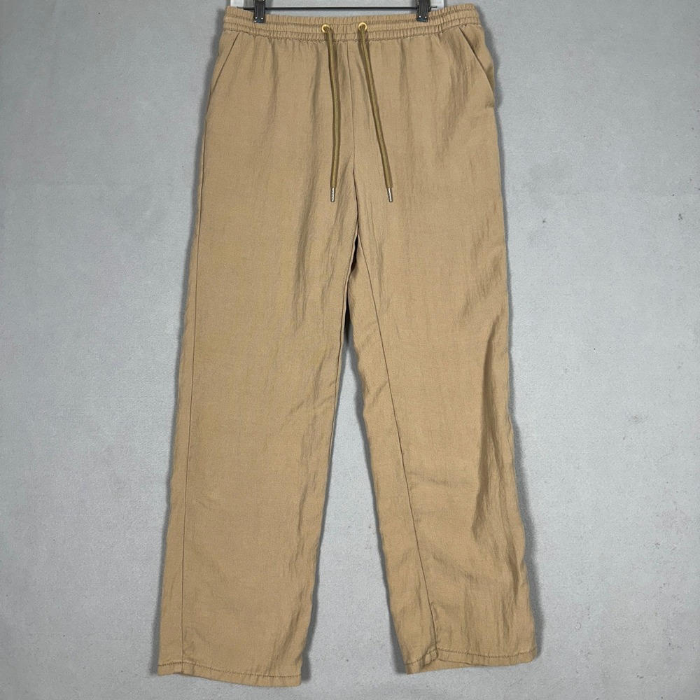 Forever 21 Pants Mens Medium Drawstring Tan Straight Trouser Stretch 4 Pocket